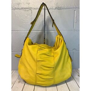 Ted Benson Yellow Pebbled Leather Hobo Shoulder Bag Made in Italy